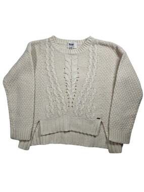 RUUM Girls 7/8 Cable Knit Sweater Ivory Wool Blend High Low Chunky Pullover